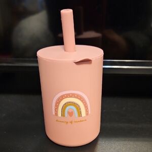 Silicone Pink Tumbler with Rainbow Design
